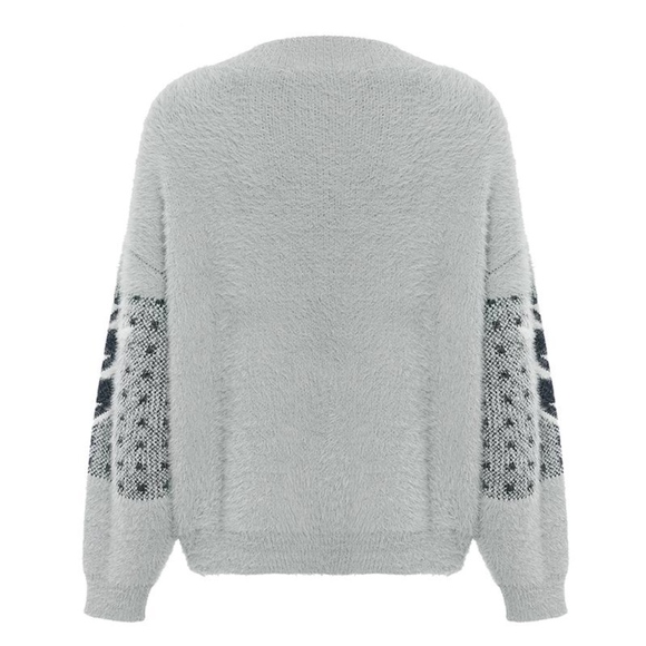 Grey Fuzzy Houndstooth Button Up Cardigan - Picture 5 of 7